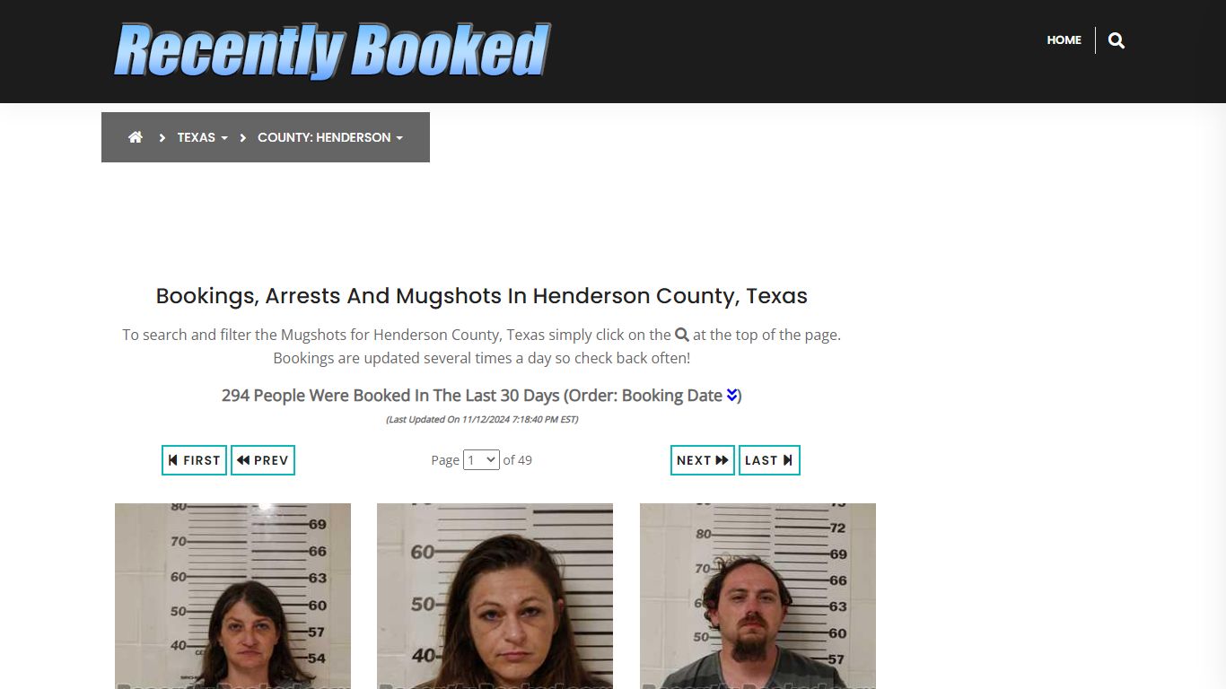 Bookings, Arrests and Mugshots in Henderson County, Texas - Recently Booked