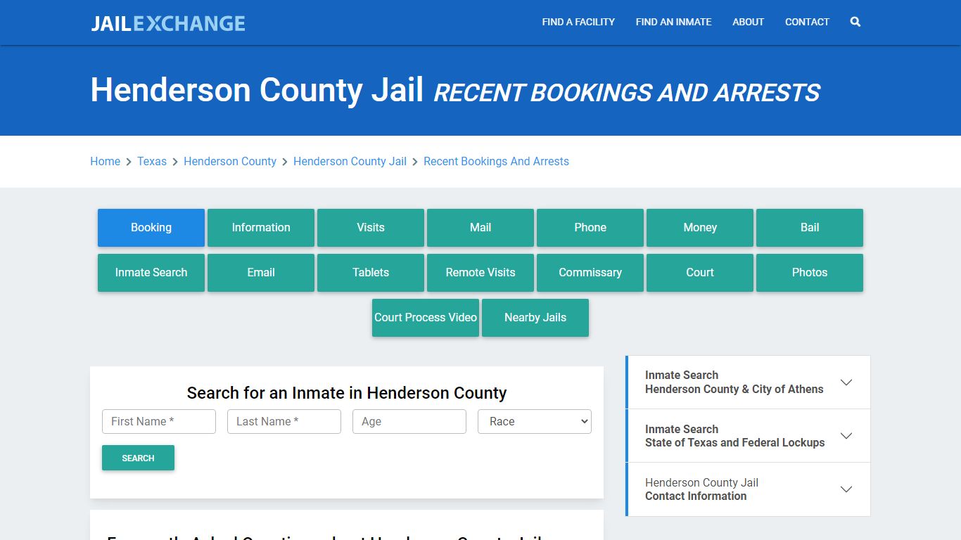 Henderson County Jail TX Recent Arrests and Bookings